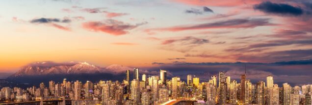 Skyline of city downtown at sunrise